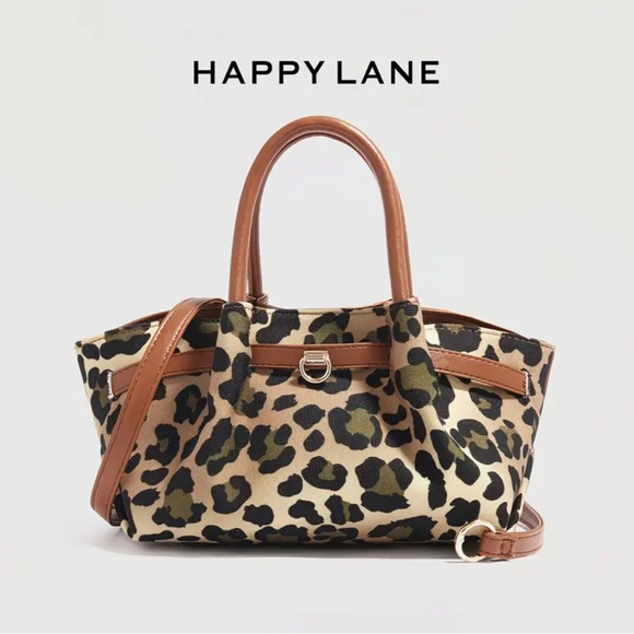 Happy Lane Leopard Print Satchel Crossbody Bag Tan Brown Boho NIP - Picture 5 of 12